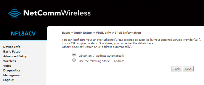 basic setup vdsl